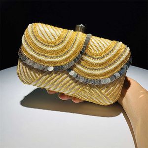 Chaozhou hengmei Bag de lantejoulas artesanais ao vivo nova rede popular de moda de moda saco de jantar com miçangas 230524