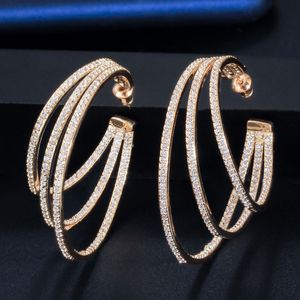 Luxury Charm Big Gold Diamond Earring Designer för Woman Party Round AAA Cubic Zirconia South American Copper 925 Silver Sterling Post örhängen Jubileumsgåva