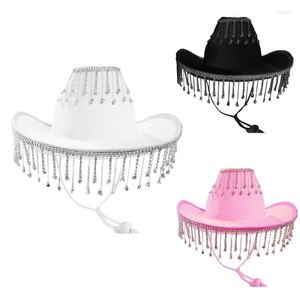 Beret Cowboy Hat z Rhinestones Fringe Glitter Rave Cowgirl 58 cm/23 