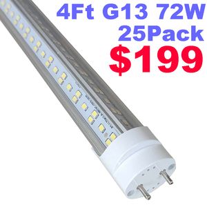 T8 T12 4ft LED-glödlampor, 72W 7200lm 4 fot flamescenta rörbyte, 4 rad 384LEDS, ballast bypass, dubbel-end-driven, klart garage lager light usalight usalight