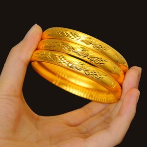 Bracelets Ancient inheritance 24K gold color bracelets for women's sand golden bangle dragon phoenix auspicious luck bracelet jewelry