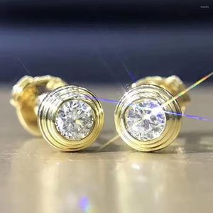 Stud Earrings 10K Yellow Gold Women 0.2 0.3 0.4 Carat Round Moissanite Diamond Present Wedding Anniversary Engagement Party Gift