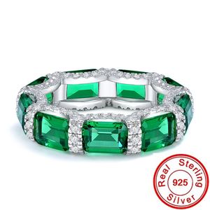 Eternity Emerald Diamond Promise Ring 100% Real 925 sterling Silver Engagement Wedding Band Rings For Women Men Party Jewelry