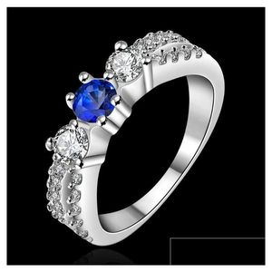 Trzy kamienne pierścienie damskie szterling sier splowany niebieski okrągły pierścień cyrkon GSSR399 Modna 925 Płyta Dostawa biżuterii Dhmfl