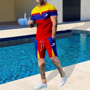 Männer Trainingsanzüge Sommer Männer Rundhals Unregelmäßige Farbe Passenden T-Shirt Shorts Jugend Trend Schlank Sport Anzug