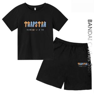 Clothing Sets Brand TRAPSTAR Tshirt Kids Clothes Boys Tracksuit Sets Harajuku Tops Tee Funny Hip Hop Color T ShirtBeach Casual Shorts Set 230523