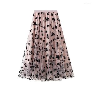 Spódnice Summer Women 2023 Vintage Floral Print Szyfonowy tiul spódnica elastyczna wysoka talia