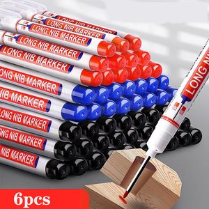 Markers 6PcsSet 20mm Deep Hole Long Nib Head For Metal Perforating Pen Waterproof Bathroom Woodworking Decoration MultiPurpose 230523