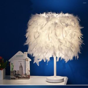 Table Lamps Feather Lamp Romantic Modern For Bedroom Decoration 60W Desk With Button Switch E27 EU Plug Night Light