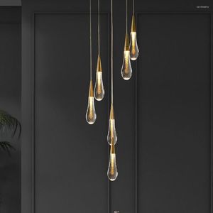 Pendant Lamps Post-modern Crystal Glass Light Water Drop Hanglamp Restaurant Bedroom Bar Led Lamp Customizable Staircase