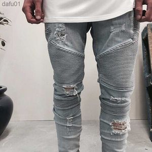 Men's Jeans Wholesale slp blue/black destroyed mens slim denim straight biker skinny jeans Casual Long men ripped jeans Size 28-38 free shipping L230520