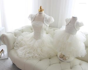 Girl Dresses 2023 Fashion Knee-length Flower With Jacket Organza Ruffles Lace Beading First Communion For Girls