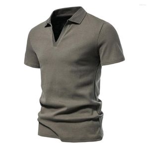 Polo da uomo Top estivo da uomo Risvolto traspirante Tinta unita Pullover Scollo a V Abbigliamento quotidiano T-shirt casual di media lunghezza