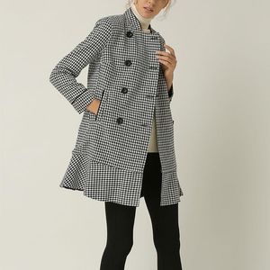 Women's Wool & Blends Double-Breasted Houndstooth Coat 2023 Autumn Winter Ladies Outwear Tops Mid-Length Jacket With Pockets