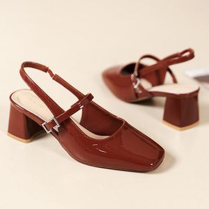 Dress Shoes 2023 Fashion Women Pumps Mary Jane Heels Chunky Strappy Black Square Toe Lolita Slingback Cute