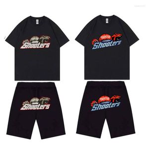 メンズトラックスーツサマートラックスーツタイガーヘッドプリント半袖Tシャツセットメンズレディーススポーツウェアティーショーツ2ピース服