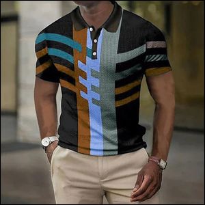 Erkek Polos Mens Kısa Kollu 3d All-Over Baskı Erkek Polo Gömlek Geometrik Desenler Yaz Kısa Kollu Giyim Sokak Boş Zaman Polo Tops 230524