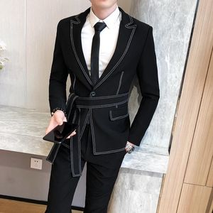 Men's Suits & Blazers 2023 Spring Suit Men Single Button Mens Slim Fit With Pant Casual Stage Wedding Dress Belt Prom Tuxedo