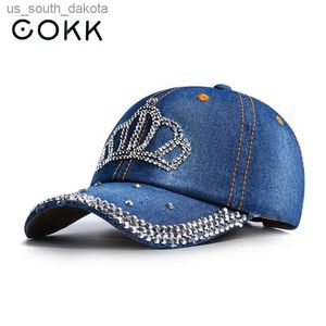 Ball Caps COKK Fashion Cap Women Spring Summer Hats For Women Cowboy Hat Shiny Baseball Cap Adjustable Sunhat Sunshade Denim Cloth Hot L230523