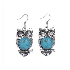 Dangle Chandelier Womens Owl Tibetan Sier Turquoise Earrings GSTQE012ファッションギフトナショナルスタイル女性DIYイヤリングドロップ配信J DHHXP