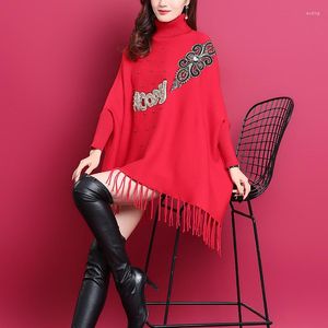 Schals Großhandel Frühling Herbst Rollkragen Damen Gestrickte Poncho Pullover Perlen Quaste Brief Cape Pullover Schal Frauen