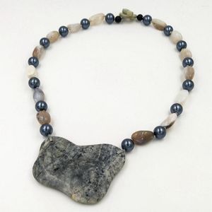 Hänge halsband lii ji grå halsband 60 cm natursten agates skal pärla jades kvinnor stora lagerförsäljning smycken