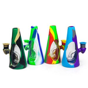 Smoking Colorful Silicone Cone Style Bong Pipes Kit Portable Thick Glass Bottle Dry Herb Tobacco Filter Bowl Bubbler Handpipes Hookah Waterpipe Cigarette Holder