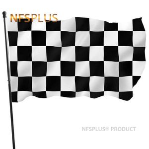 Bannerflaggor Race Checkered Flag Auto Racing 3x5 fot Black White Checkered Printed Home Party Garden Garage Flags Banners Decoration Outdoor G230524