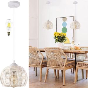 Pendant Lamps Light Boho Chandelier Drum Rustic Farmhouse Rope Rattan Fixture (Bulb Not Included)