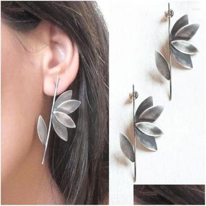 Stud Earrings Ethnic Sier Color Metal Plant Branch Leaf Punk Vintage Long Personality Womens Gifts Drop Delivery Jewelry Dhgarden Dhjhy