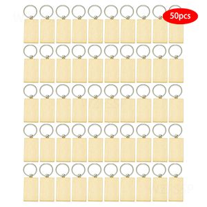 50/100pcs Blank Wooden Keychain Rectangular Bulk Wholesale Wood Key Chains Ring Suitable for Laser Engraving Gift New