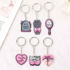 Keychains 1pc Kvinnor Keychain Punk Akrylbilspegel Keyring Handväska BRA Hjärtflicka Bag Blad smycken Charms