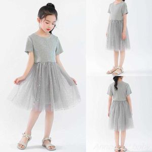 Robes de fille Gris or sequin coton bébé fête d'anniversaire 2023 Nouveau Tutu Petite fille maille dentelle robe Vêtements pour enfants G220523