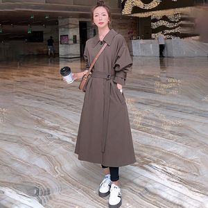 Women's Trench Coats Brown Long Windbreaker 2023 Spring Autumn Korean Plus Size Loose Lapel Straight High-quality Lining Fashion Coat V5