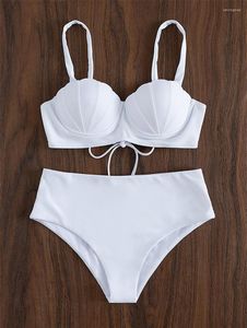 Kvinnors badkläder 2023 Lady's Clothing White Bikinis Set High midja Underwired Push Up Bikini Womens Swimsuit Bathing Suit Biquini