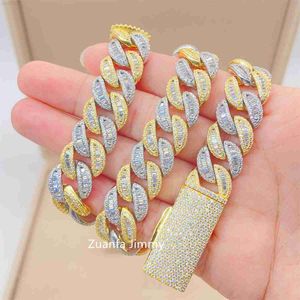 15mm eller 18mm Moissanite Iced Out Diamond Gold Plated Chain Necklace 925 Sterling Silver Necklace Miami Cuban Link Chain