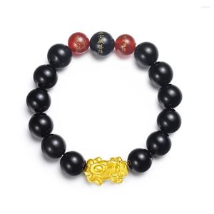 Strand Gold 3D Wealth Pixiu Charm Black Obsidian Buddha Beads Armband Animal Mascot Men and Women smycken