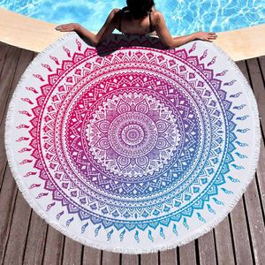 Geometrisk sommar strandhandduk blomma runda filt vägg tapestry badhandduk yogamatta med tofsar