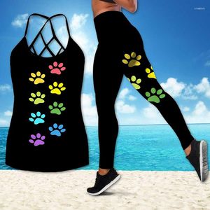 Women's Leggings Two Piece Yoga Set Women Tops And Suits Sportwear Gym Fitness Running Print Workout Tracksuit