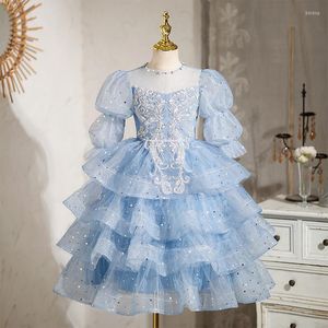 Dziewczyna sukienki dla dzieci Dziewczynki Haftowa cekin pół rękawów formalny sukienka fortepianowa spektakl urodzinowy bąbelowa suknia balowa 3-12Y