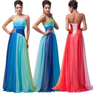 Long Prom Dresses Colourful Crystal Pleats Sweetheart Chiffon A-Line Lace-up Plus Size Graduation Cocktail Homecoming Formal Evening Party Gown 24