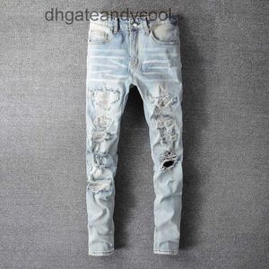 Denim amirres Jeans Designer Pants Man New High Street Wash Blue White Diamond Damaged Hole Slim Fit SLP Denim Pants Men's Fashion M9MP