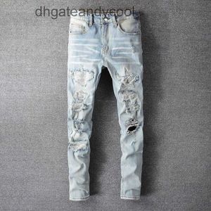 Denim Amirres Jeans Designer Pants Man New High Street Wash Blue White Diamond Damaged Hole Slim Fit SLP Denim Pants Men's Fashion M9MP