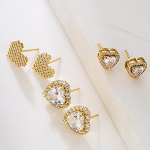 Stud Earrings Mafisar Luxury White Love Heart Zircon Stone Fine Gold Plated Ear Rings Send Women Friend Trendy Jewelry Gift