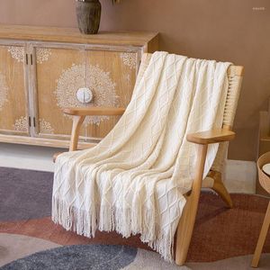 Schals 2023 Morandi Diamond Solid Color Sofa Strickdecke Verdickter warmer Damenschal mit dekorativem Quastenschal