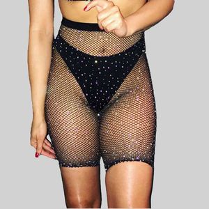 Socks Hosiery Sexy Women's Fishnet Rhinestone Black Cycle Sports White Biker Shorts Pantyhose Mesh Sparkle Stockings Lingerie Half Short Y23