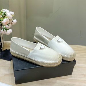 Triangle Plaque Satin slip on Espadrilles shoes JUTE Sole spring Silk flats loafers hand made luxury designers shoe for women's casual luxe lounge footwear with box