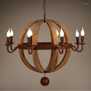 Chandeliers American Country Rural Wooden Chandelier For Living Room Bedroom Retro Loft Lustre Bois Vintage Home Decor Light