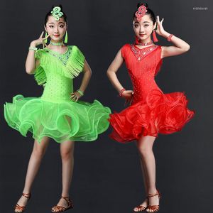 Scene Wear Girls Latin Dance Dresses Performance Clothing Professional Tassel Ballroom Dress kläder för barn i lager