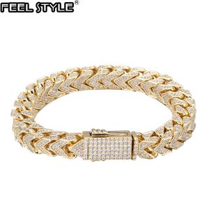 Bangle Hip Hop 8MM Full Iced Out Heavy Franco Chain Copper AAA+ Cubic Zirconia Stones Bracelet For Women Men Jewelry